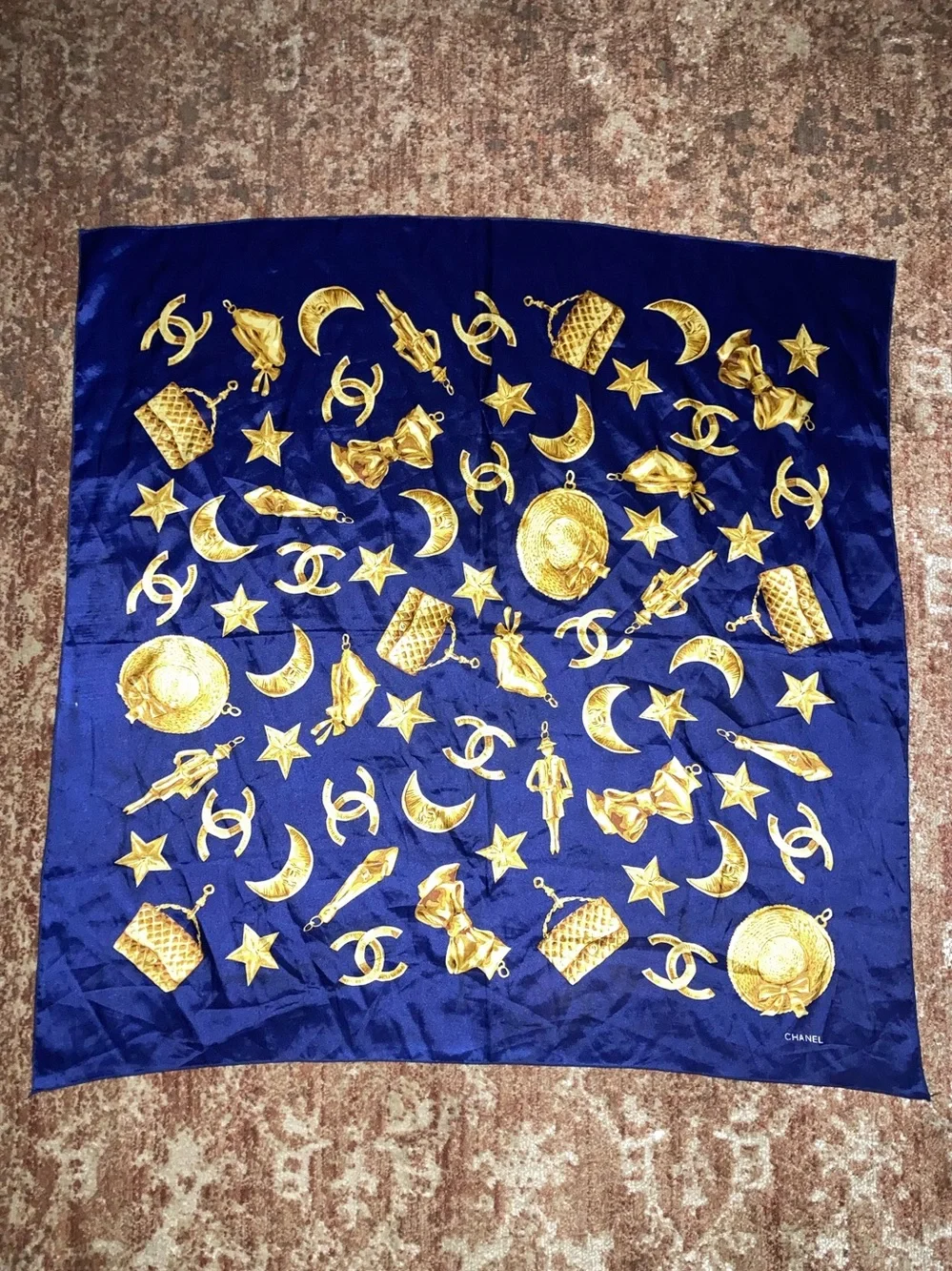 Vintage Chanel Gold Charm Silk Scarf